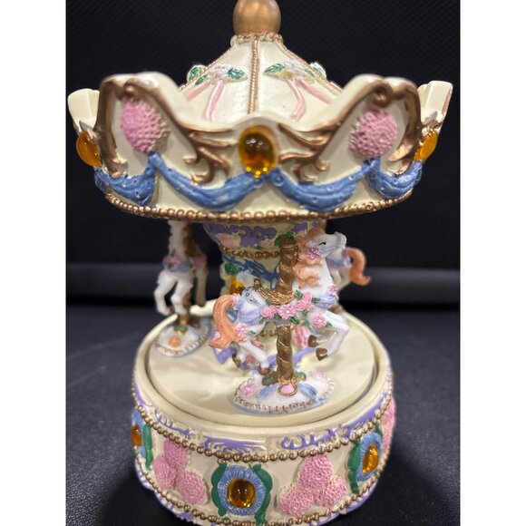 Vintage Musical Revolving Birthstone Carousel With Horses & Gem Accents November - Picture 5 of 14